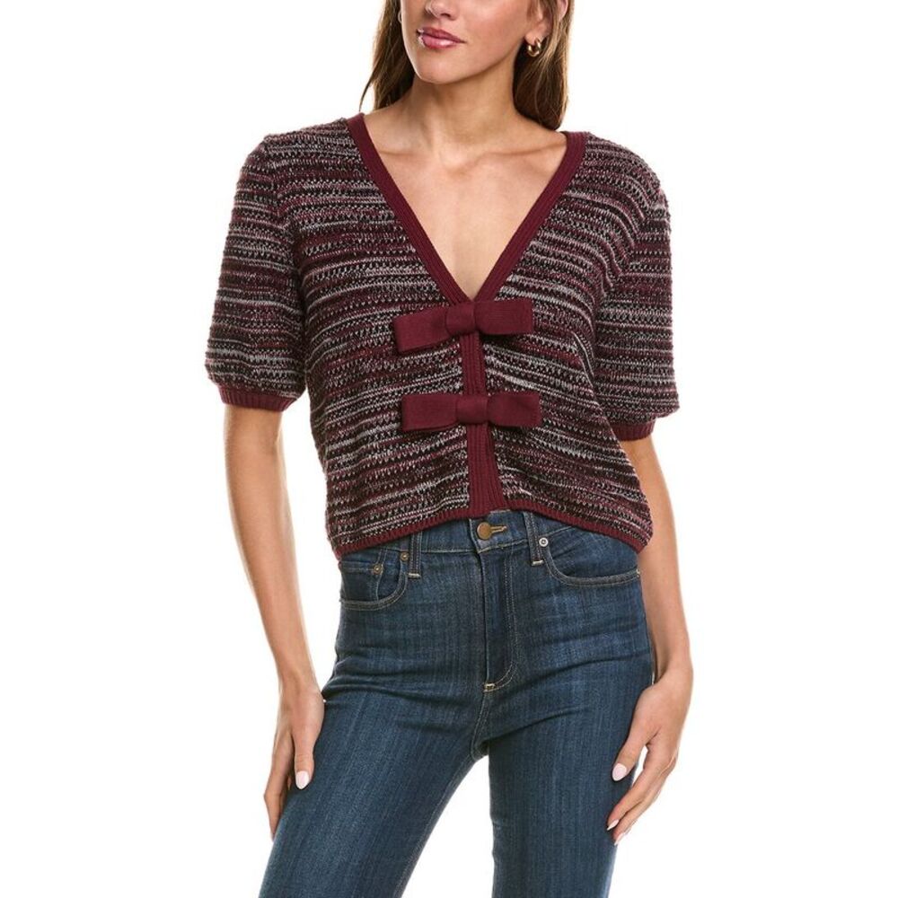 525 America Womens  Marled Bow Front Cardigan, Red